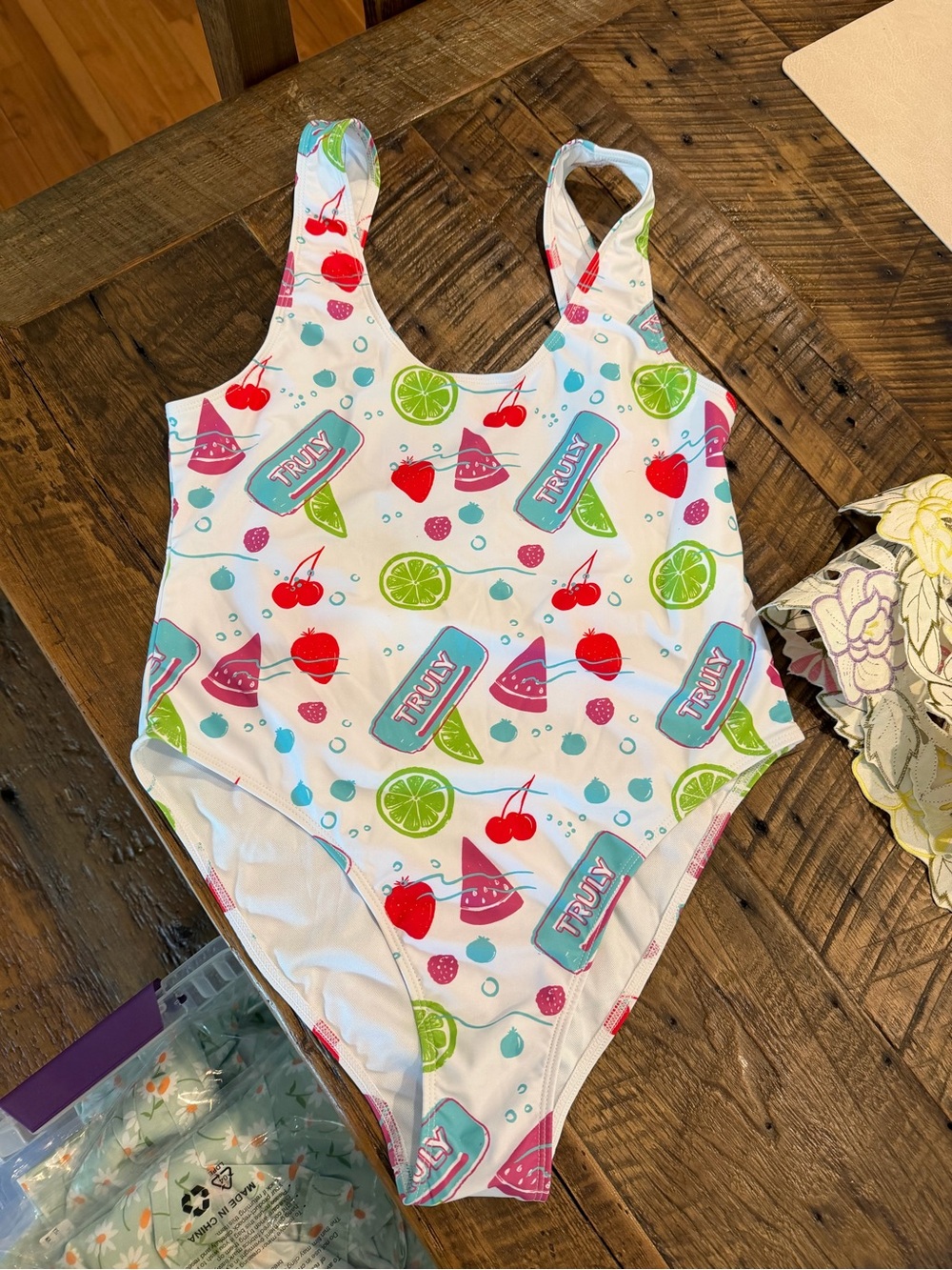 Truly seltzer One-Piece Swimsuit with Fruit Print - White/Multicolor